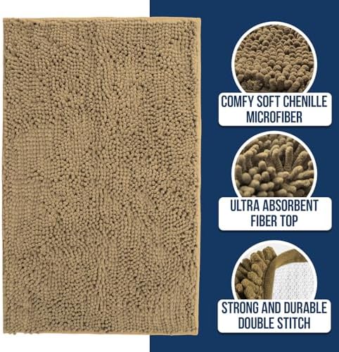 Muddy Mat® | Chenille Bathroom Rugs Quick Dry Microfiber Mats Non Slip Washable, Extra Thick, Soft and Highly Absorbent Bath Mats for Bathroom, Kitchen, and Shower Floor - Beige 24"x59"