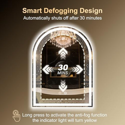 Arched LED Lighted Bathroom Mirror with Lights 24"x32"Smart Anti-Fog
