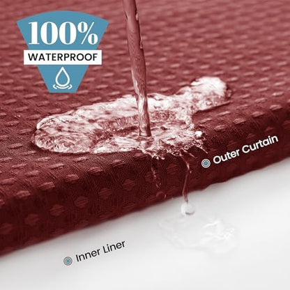 No Hook Waffle Shower Curtain with Snap in Liner Set, 71x74, Burgundy