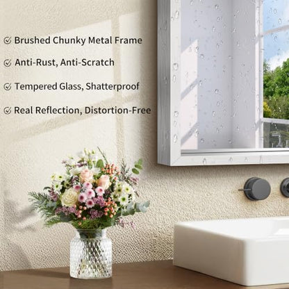 CIRCUMI 24"x40" Brushed Silver Bathroom Mirror, Rectangular Vanity Mirror