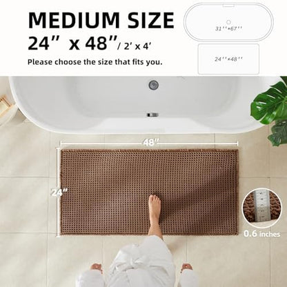 TYUU Waffle Bath Mat, Boho Bathroom Rugs Non Slip, 48x24 Mocha