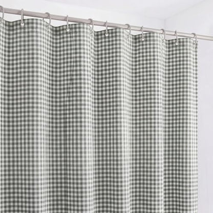 HunnmingRe Ruffle Hem Gingham Shower Curtain Sage Green