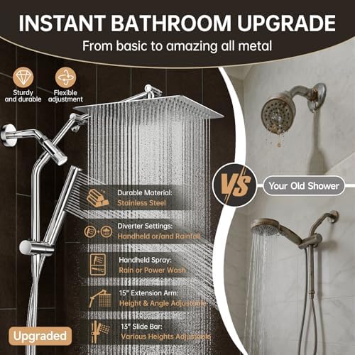 Veken All Metal 12" Luxurious Shower Head with Handheld,Full Body Coverage
