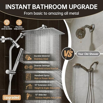 Veken All Metal 12" Luxurious Shower Head with Handheld,Full Body Coverage