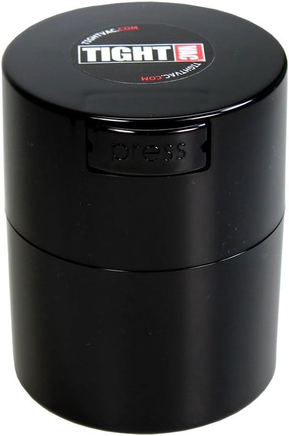 Tightvac 1/2 to 3 Ounces Airtight Herb Storage Container - Patented Vacuum Seal, Storage for Herbs, Coffee, Tea, Spices, Dry Goods - Small Odor Resistant Container, Black