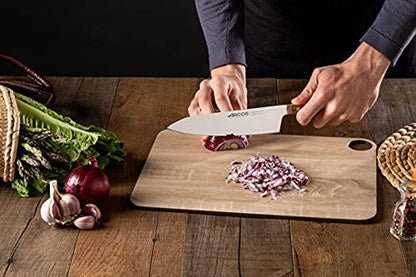 Arcos Chef Knife 8 Inch Stainless Steel. Professional Kitchen Knife for Cooking. Ovengkol Wood Handle 100% natural FSC and 210 mm Blade. Series Nordika
