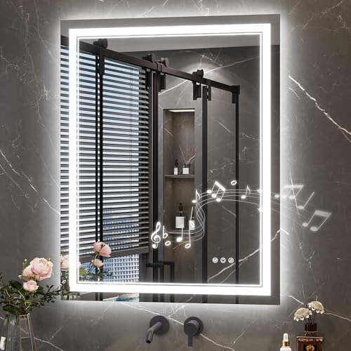 Keonjinn 28" x 36" LED Bathroom Mirror with Lights, Frontlit & Backlit