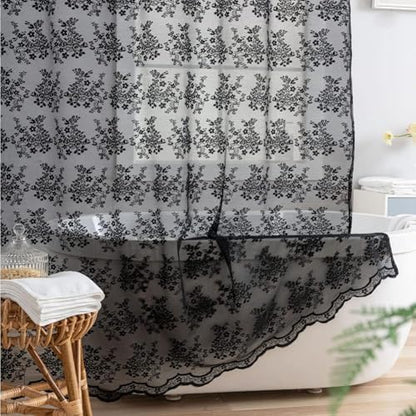 YJ YANJUN Black Lace Shower Curtain 84 inch Long, Gothic Bathroom Decor