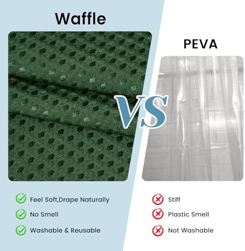 No Hook Waffle Shower Curtain with Snap in Liner Set, 71x74, Dark Green