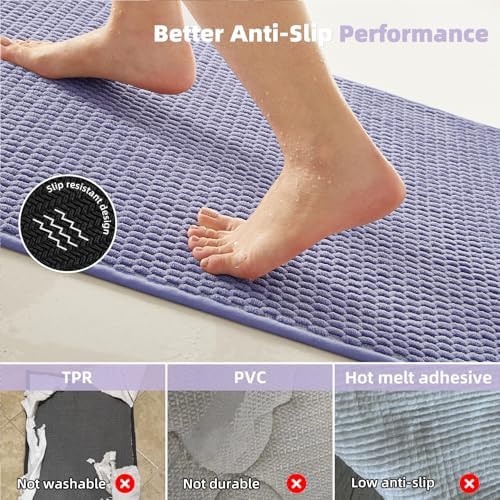 TYUU Bathroom Rugs Non Slip Washable, Super Absorbent Thin Bath Mat Small Quick Dry Low Pile Bathroom Rug, Lavender 16"x24"