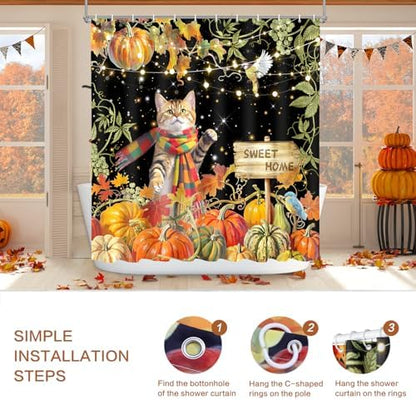 Shower Curtain Fall, Thanksgiving Shower Curtain for Bathroom 72x72