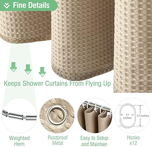 Dynamene Long Waffle Shower Curtain 256 GSM Heavy Fabric 72x78 Beige/Khaki
