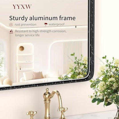 60x28-inch Black Metal-Frame Bathroom Mirror, Matte Black Bathroom Vanity Mirror; Large Rectangular Mirror, Rust-Resistant; Tempered Glass; Can Be Hung Horizontally or Vertically