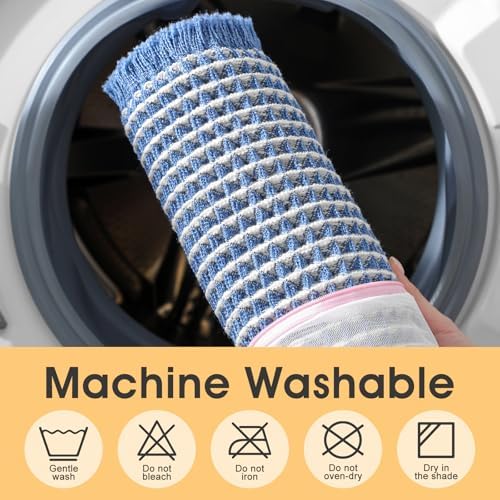 Extra Large Waffle Bath Mat Blue & Cream 6'x2', Boho Woven Modern Bath Mat Rugs, Absorbent Non Slip Bathroom Rugs, Soft Washable Bath Rugs with Tassels for Bathroom, Bedroom, Kitchen, Shower, Tub