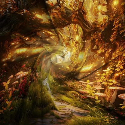 Fantasy Forest Path Shower Curtain Fall Fairy Magical Enchanted Misty Jungle Mushroom Floral Tree Butterfly Lantern Wonderland Bath Curtain Fabric Bathroom Accessories Decor with Hooks 47W x63L
