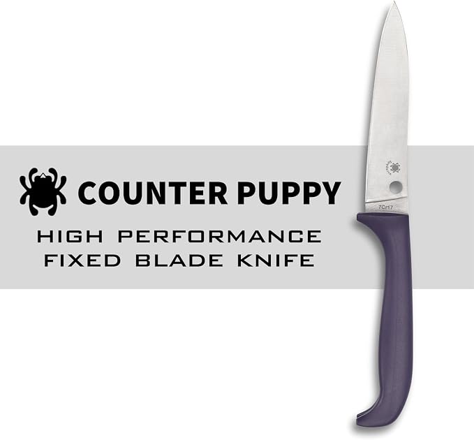 Spyderco Counter Puppy 6.9" Kitchen Knife with 3.46" Corrosion-Resistant 7Cr17 Stainless Steel Blade and Injection-Molded Purple Plastic Handle - Plainedge - K20PPR