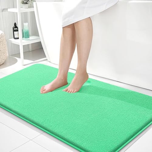OLANLY Memory Foam Bathroom Runner Rugs 44x24, Long Bath Mats, Mint Green