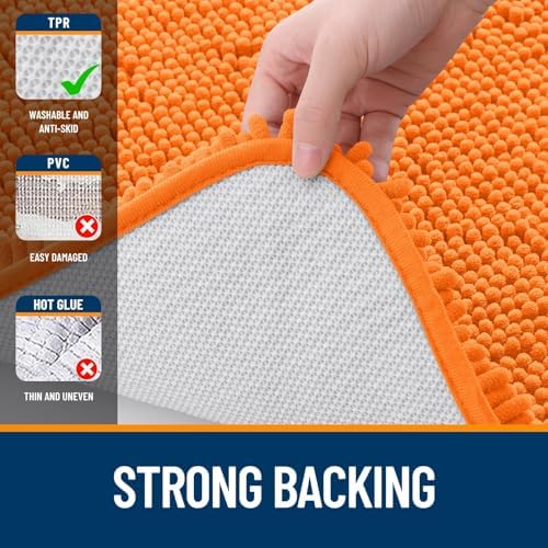 OLANLY Chenille Bathroom Rugs Mats Sets 2 Piece, 24"x16"+24"x20", Orange