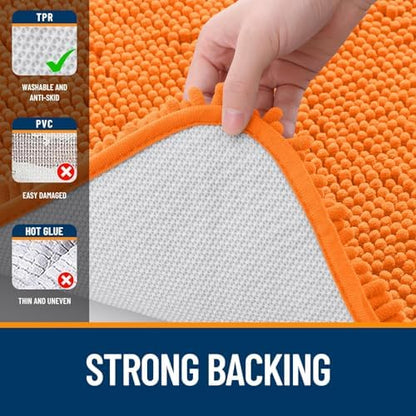 OLANLY Chenille Bathroom Rugs Mats Sets 2 Piece, 24"x16"+24"x20", Orange