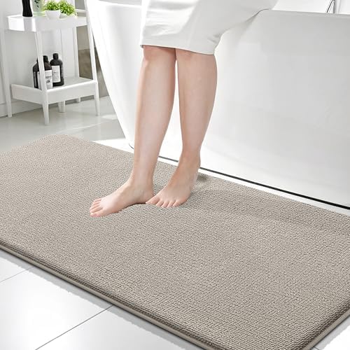 OLANLY Memory Foam Bathroom Runner Rugs 59x24, Long Bath Mats, Warm Taupe