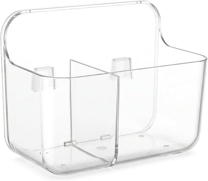 No-Drill Wall Storage Basket – 2-Compartment Clear Acrylic Organizer Bin with Strong Adhesive, Easy to Install & Remove, Waterproof Shelf for Kitchen, Bathroom, Cabinet – Sandra Series