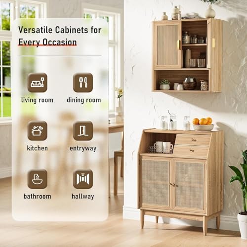Bathroom Wall Storage Cabinet, Medicine Cabinet with Adjustable Wood Shelf & Doors, Over the Toilet Storage Cabinet Above Toilet Storage for Laundry Room & Living Room Kitchen Storage Islands (Oak)