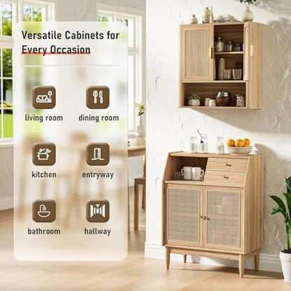 Bathroom Wall Storage Cabinet, Medicine Cabinet with Adjustable Wood Shelf & Doors, Over the Toilet Storage Cabinet Above Toilet Storage for Laundry Room & Living Room Kitchen Storage Islands (Oak)
