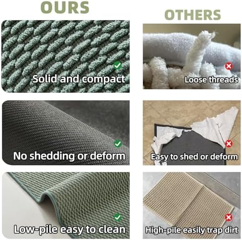 TYUU Bathroom Rugs Non Slip Washable, Super Absorbent Thin Bath Mat Quick Dry Low Pile Bathroom Rug, Sage Green 24"x47"