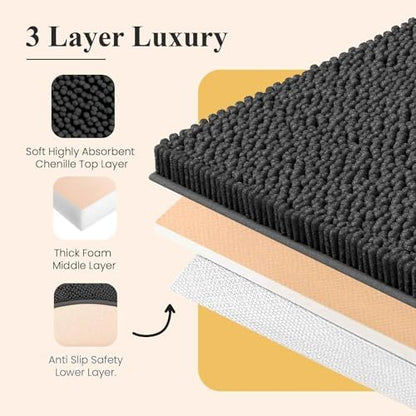 MAYSHINE Plush Shaggy Chenille Bath Mat | Extra Soft, Super Absorbent, Non-Slip Bathroom Rug | Fluffy Microfiber, Area Rug Sets for Bathroom Floor, Kitchen, Living Room | 32"x20" | Maui Blue
