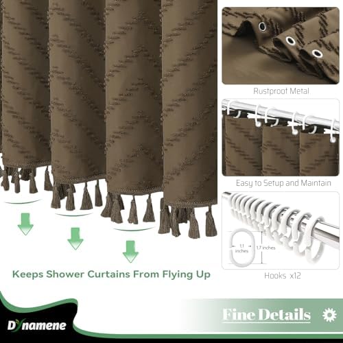 Dynamene Boho Farmhouse Fabric Shower Curtain Tufted Chevron 72"x72" Brown