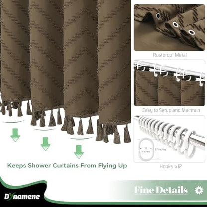 Dynamene Boho Farmhouse Fabric Shower Curtain Tufted Chevron 72"x72" Brown