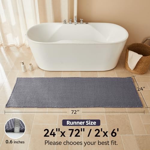 Triohero Waffle Runner Rug Bathroom, Long Boho Bath Mat, 24x60 Dark Grey