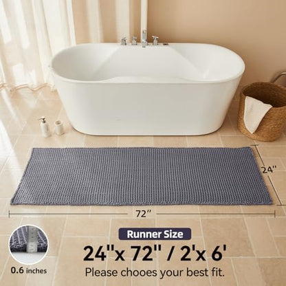 Triohero Waffle Runner Rug Bathroom, Long Boho Bath Mat, 24x60 Dark Grey