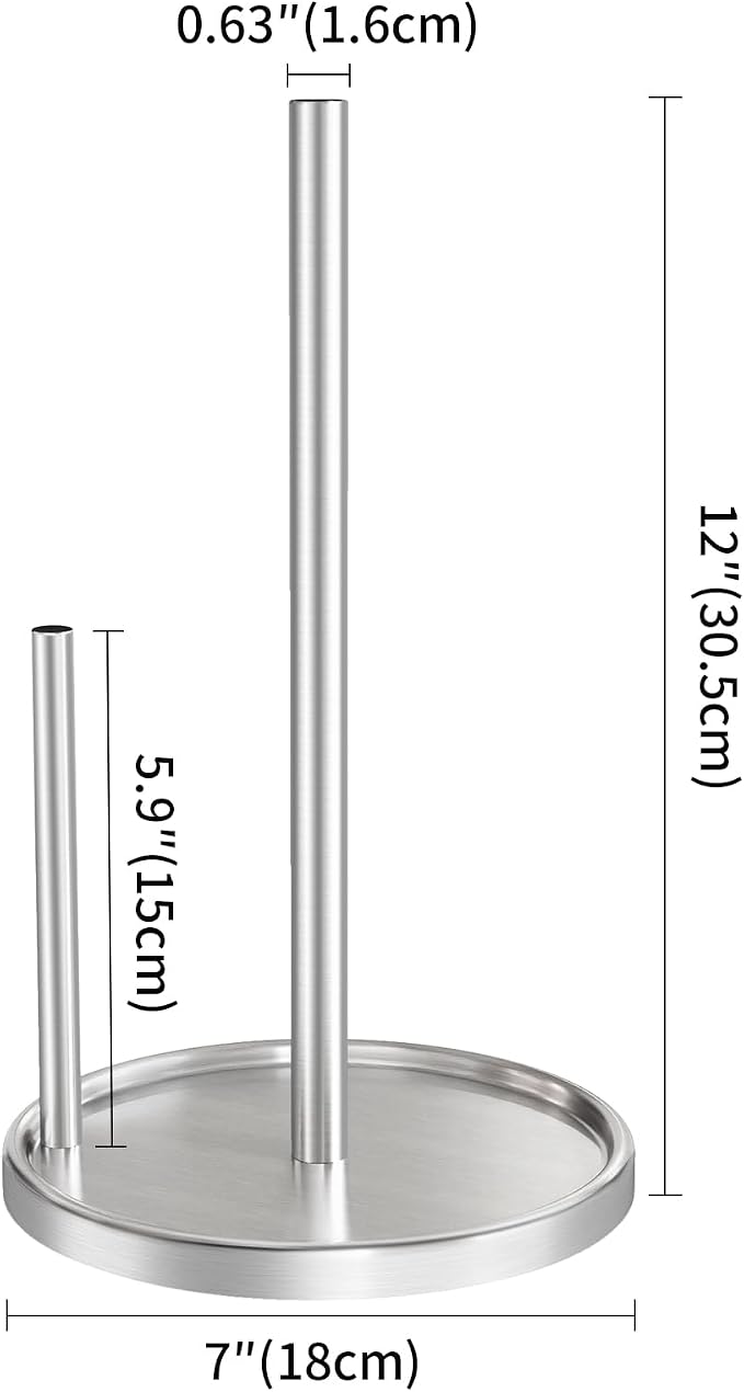 Jesginboo Paper Towel Holder Countertop, Silver Kitchen Paper Towels Holder, Paper Roll Holder with Weighted Base