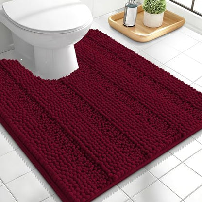 OLANLY Thick Toilet Rugs U-Shaped 24x20, Soft Chenille Bath Mat, Burgundy