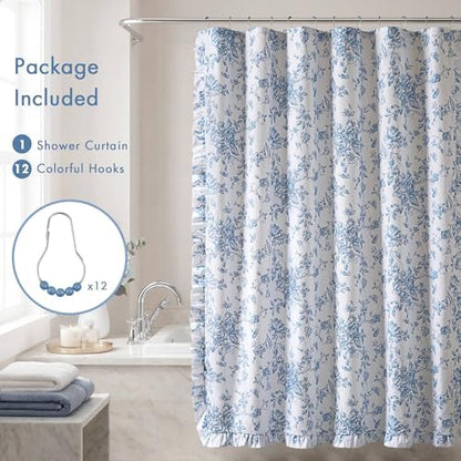 Madison Park Adele Floral Ruffle Shower Curtain Set, Blue, 72x84