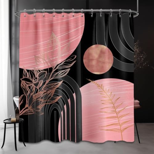 Pink and Black Extra Long Shower Curtain, Tall 72X78 in, Mid Century