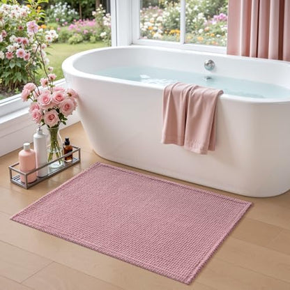 DEXI Chenille Bath Mat 24x16, Soft Absorbent Bathroom Rugs, Pink