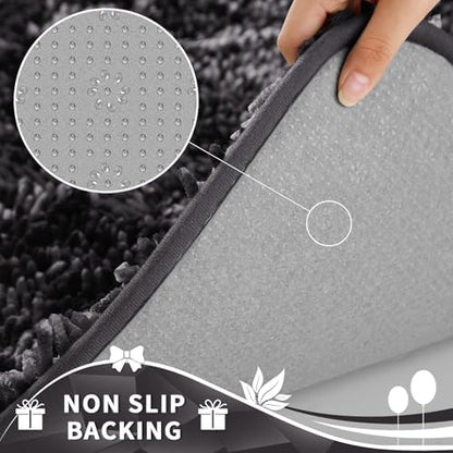 Yimobra Toilet Rugs U Shaped Washable, Soft Comfortable Toilet Mat for Bathroom Floor, Non-Slip Contour Bathroom Rugs for Toilet, Fluffy, Thick, Dry Quickly Absorbent Water, 24 x 20, Dark Grey