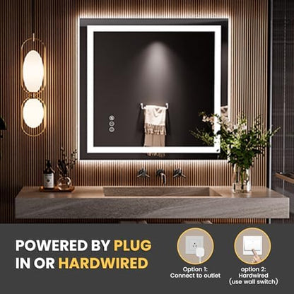 LOAAO 36"x34" LED Bathroom Mirror with Lights, UL Listed