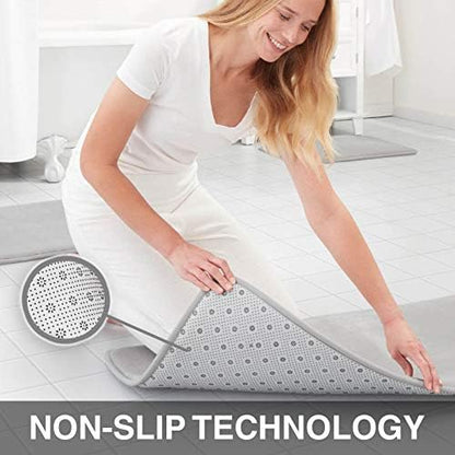 Memory Foam Bath Mat Non Slip Absorbent Super Cozy Velvet Bathroom Rug Carpet (20 inches X 32 inches, Silver)