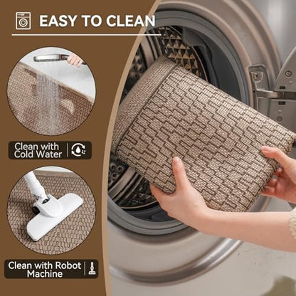 YDKGL Half Circle Bath Mat, Non Slip Thin Bathroom Rugs, Brown 16x24