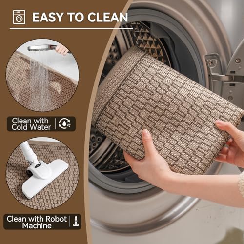 YDKGL Half Circle Bath Mat, Non Slip Thin Bathroom Rugs, Brown 24x35