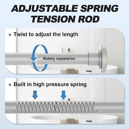 CorkLatta Silver Shower Curtain Rod 31 to 104 Inch,1 Inch Diameter Adjustable Spring Tension Curtain Rod No Drilling Stainless Steel Telescoping Rod,No Rust