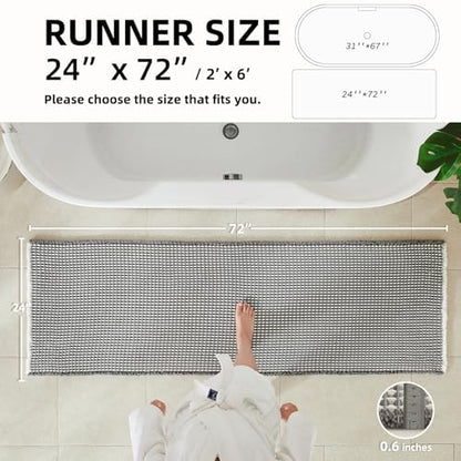 TYUU Waffle Runner Rug Bathroom, Long Boho Bath Mat, 72x24 Grey & White