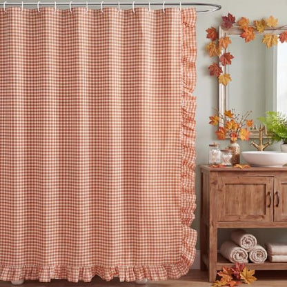 HunnmingRe Ruffled Gingham Shower Curtain Orange