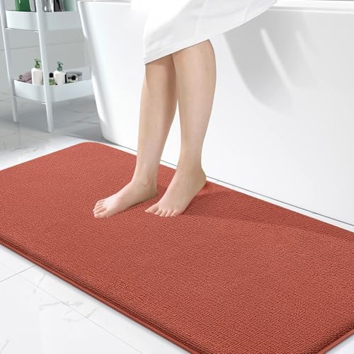 OLANLY Memory Foam Bathroom Runner Rugs 47x24, Long Mats, Rustic Terracotta