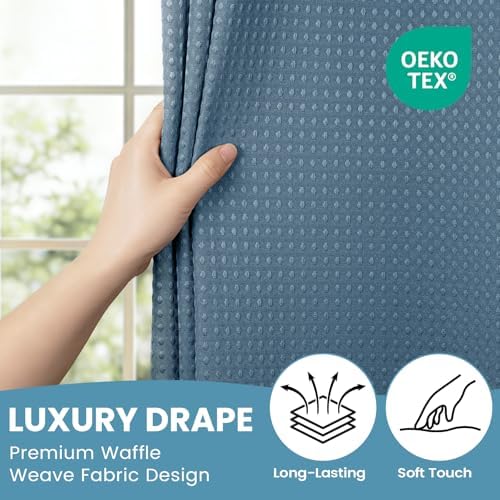 No Hook Waffle Shower Curtain with Snap in Liner Set, 71x74, MoonlightBlue