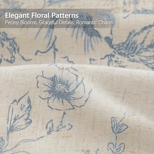 Farmhouse Floral Vintage Shower Curtain for Bathroom, Grey Blue and Tan