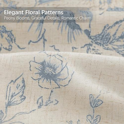 Farmhouse Floral Vintage Shower Curtain for Bathroom, Grey Blue and Tan